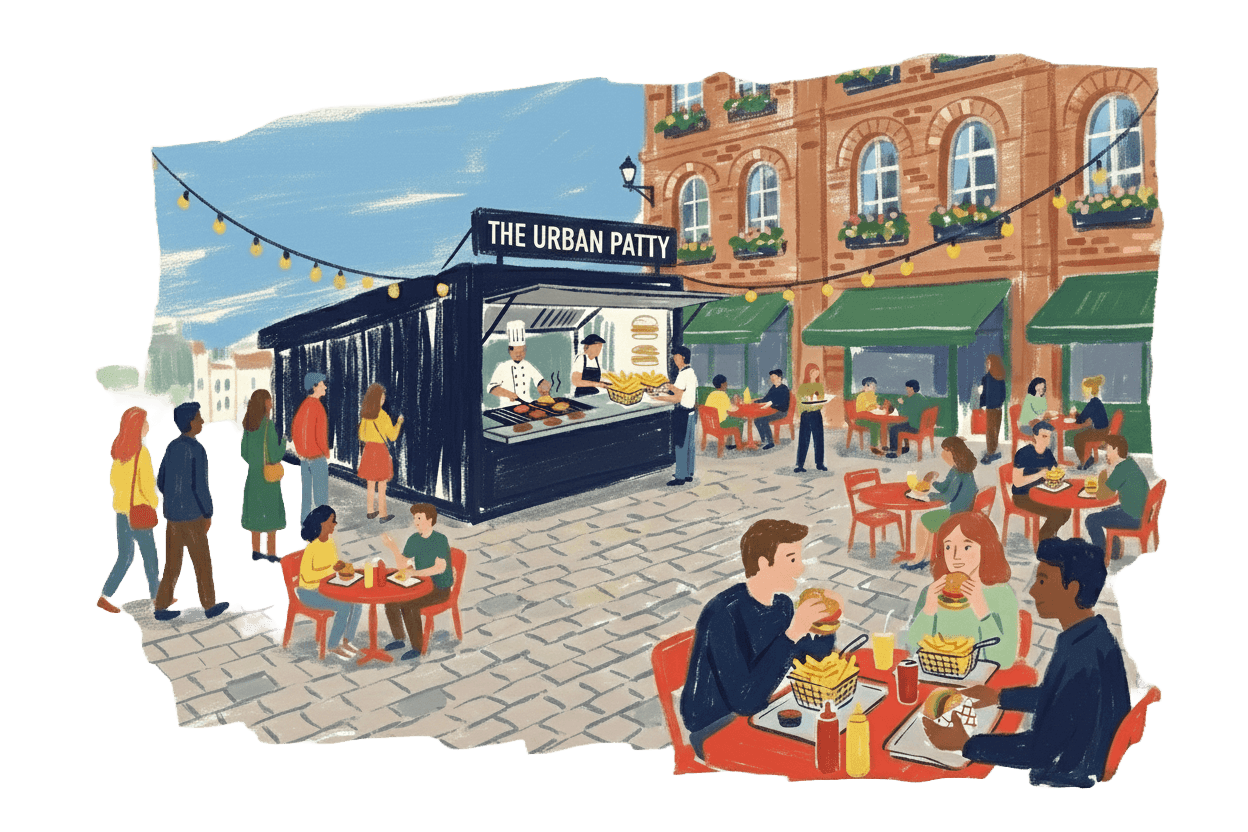 Restaurant scene illustration